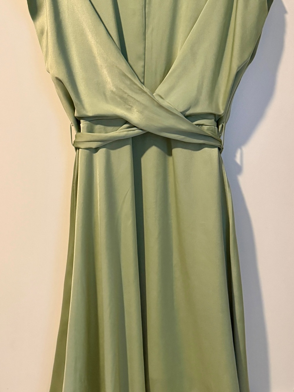 Satin Maxi Sage Green Wrap Waist Dress XL Wedding Guest / Bridesmaid